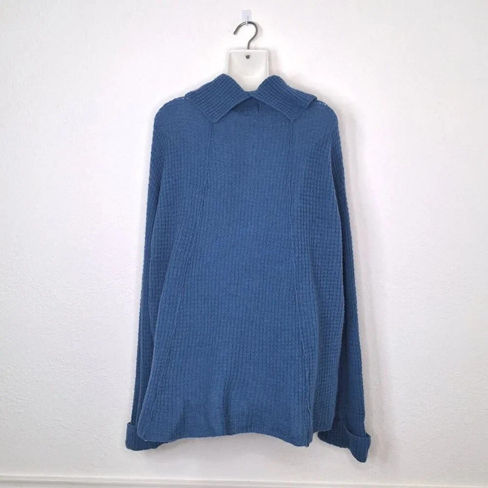 Free People 100% Wool Sweater Sz S Waffle Knit Oversized Slouchy Boho